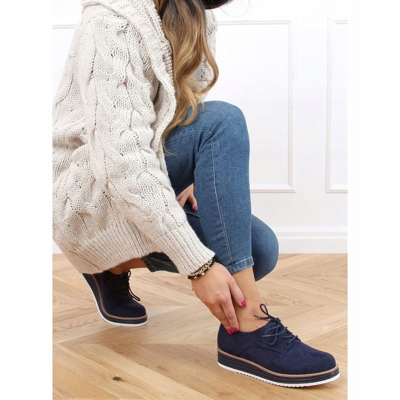 Loafers för kvinnor med snörning marinblå 8988-45 Blå 2