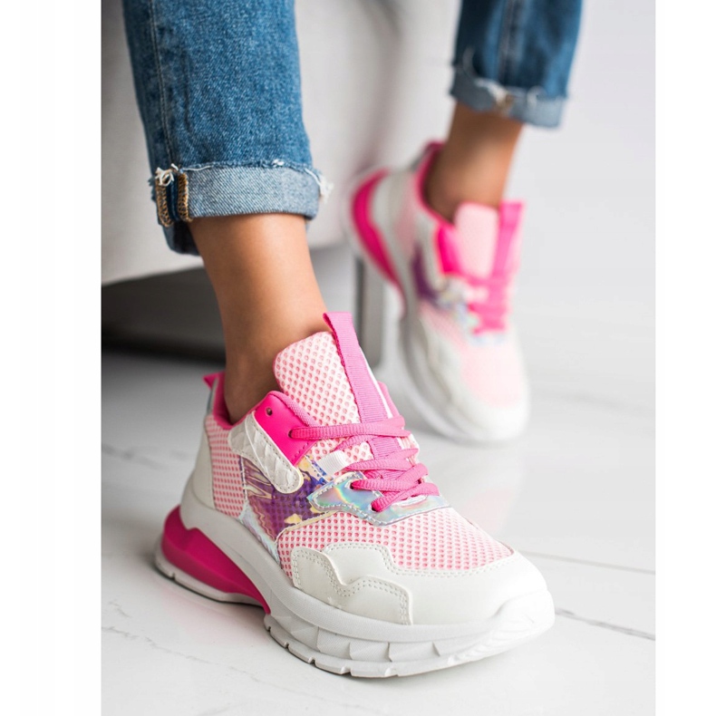 SHELOVET Trendiga sneakers vit rosa 2