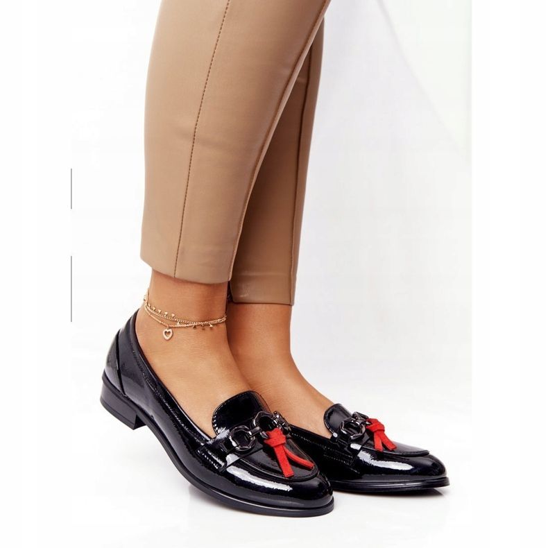 Eleganta damskor Loafers Vinceza 10585 lackerad svart röd 1