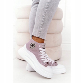 Kvinnors höga sneakers på den grå plattformen trevlig tjej vit 1