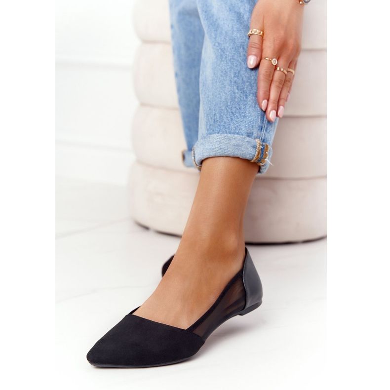 Svarta mockaballerinor i spets med nät 2