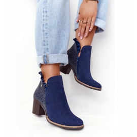 Kvinnors läderskor på en högklackad Maciejka Marinblå 04833-17 2