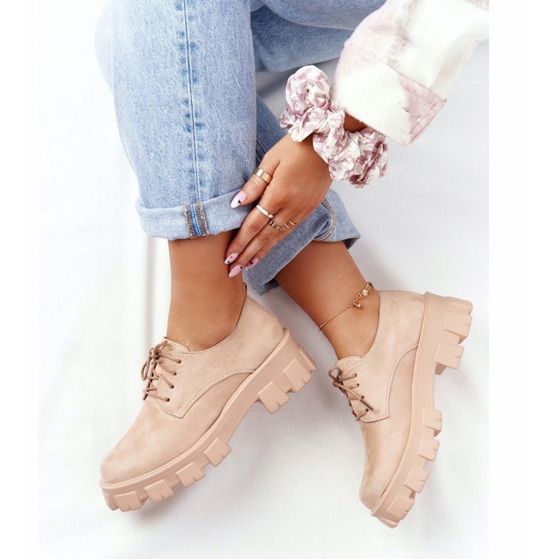PS1 Oxfords mockaskor för kvinnor på Naken Imogen -plattformen beige rosa 1