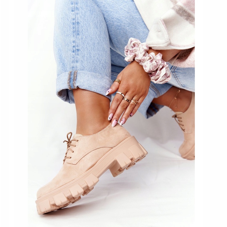 PS1 Oxfords mockaskor för kvinnor på Naken Imogen -plattformen beige rosa 2