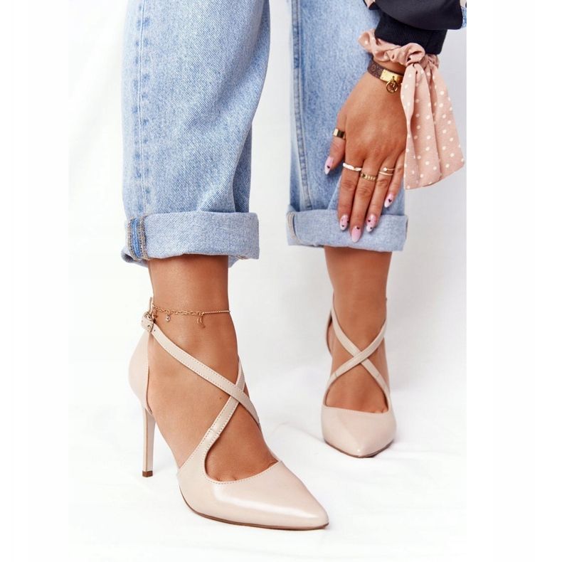 PV3 Eleganta läderhögklackar Visconi 7400 Beige 1