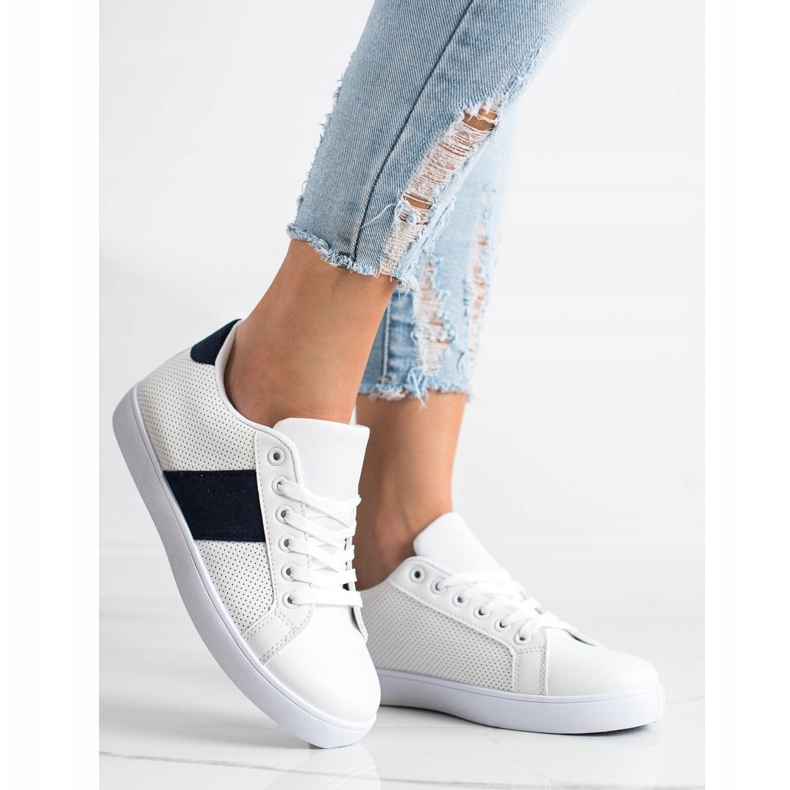 SHELOVET Openwork sneakers med ekoläder vit 2