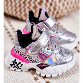 FRROCK Sportbarnskor med kardborreband Silver Var lycklig grå 1