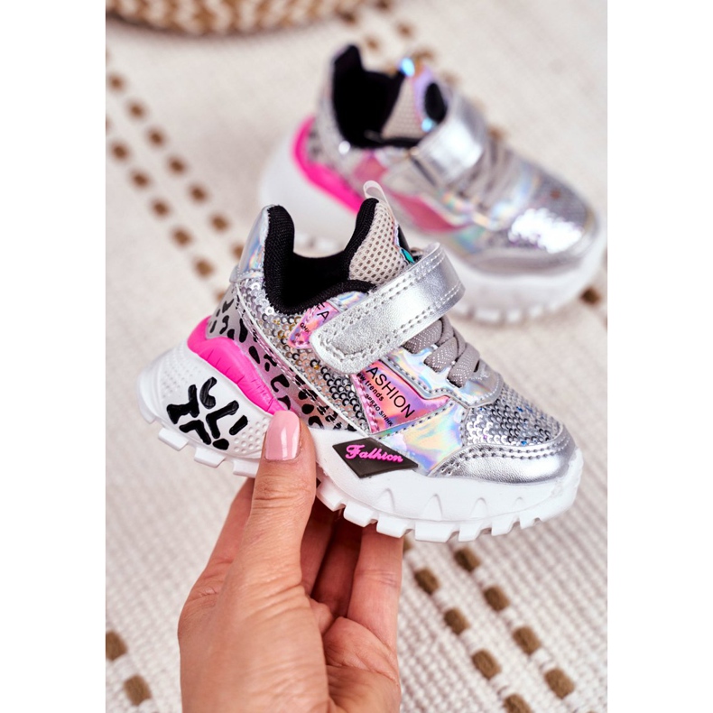 FRROCK Sportbarnskor med kardborreband Silver Var lycklig grå 2