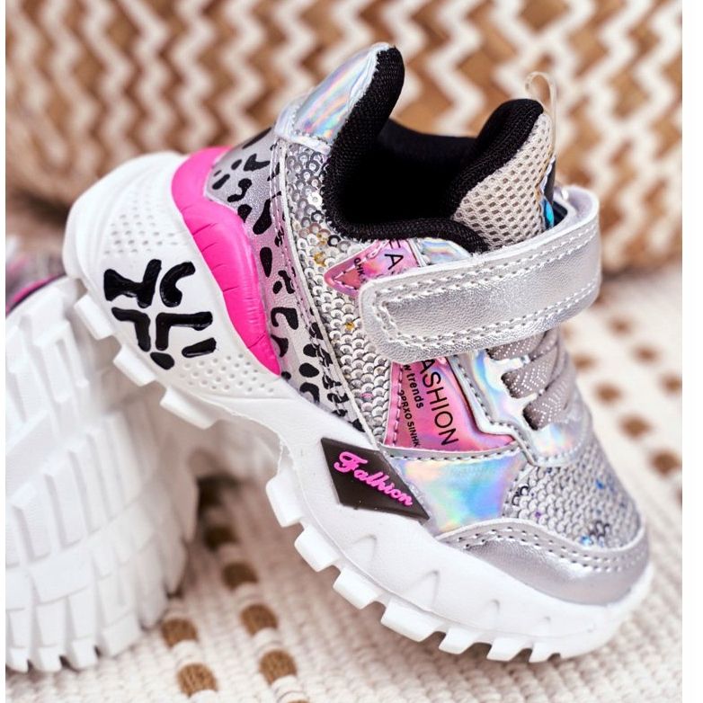 FRROCK Sportbarnskor med kardborreband Silver Var lycklig grå 3