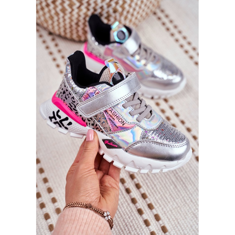 FRROCK Sportbarnskor med kardborreband Silver Var lycklig grå 5