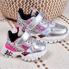 FRROCK Sportbarnskor med kardborreband Silver Var lycklig grå 6