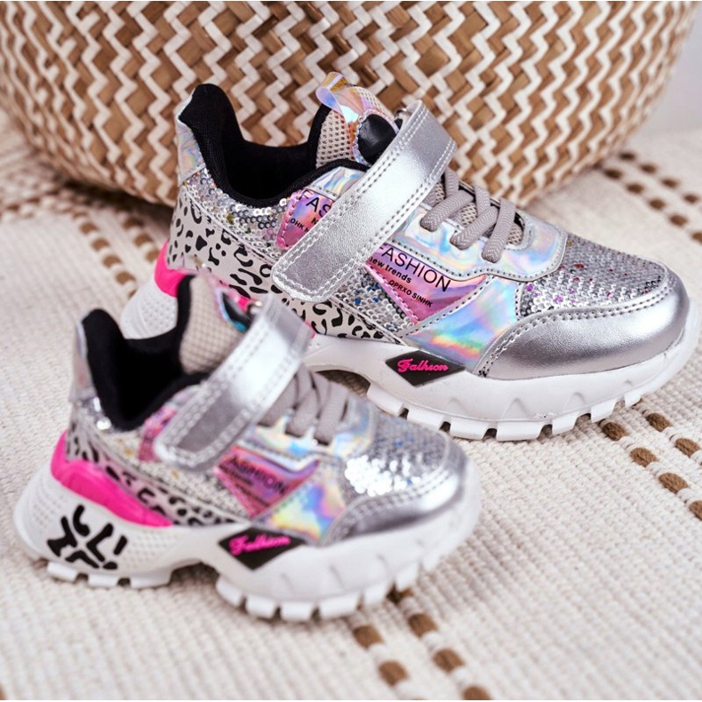 FRROCK Sportbarnskor med kardborreband Silver Var lycklig grå 6