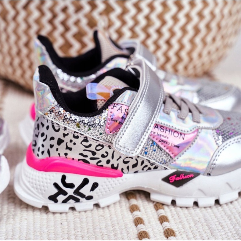 FRROCK Sportbarnskor med kardborreband Silver Var lycklig grå 7