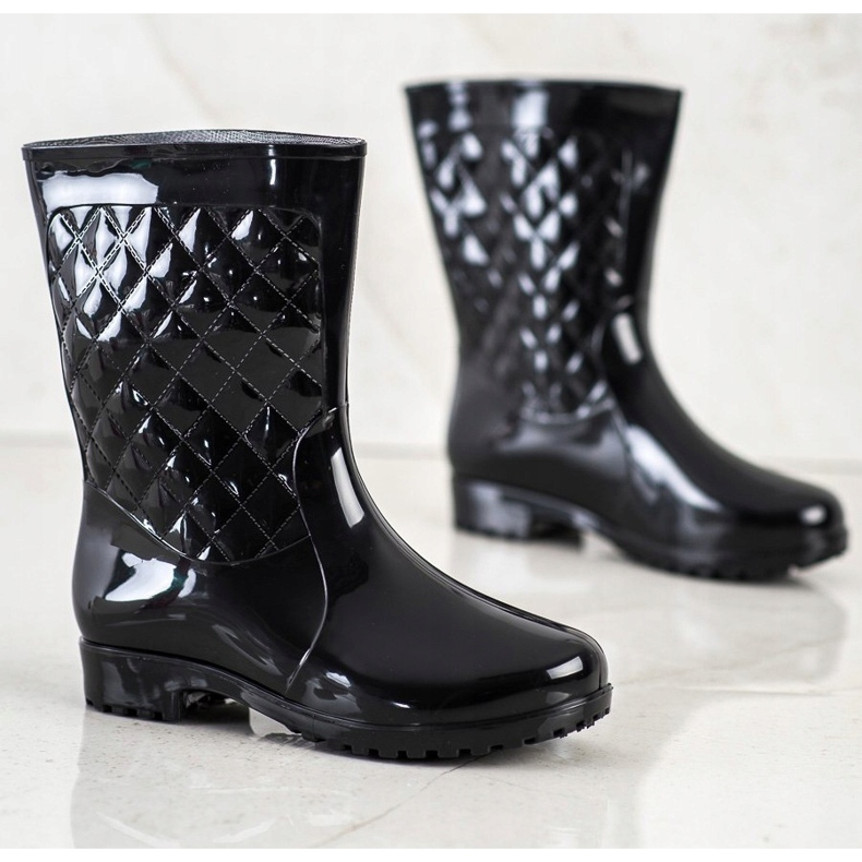 Bona Glänsande Quiltade Wellies svart 1