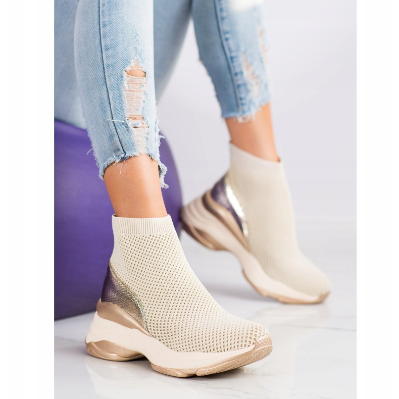 SHELOVET Sneakers med hög textil beige 1