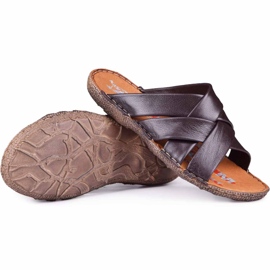 Kampol Män läder tofflor 214 / BR brun 1 Kampol Män läder tofflor 214 / BR brun 1