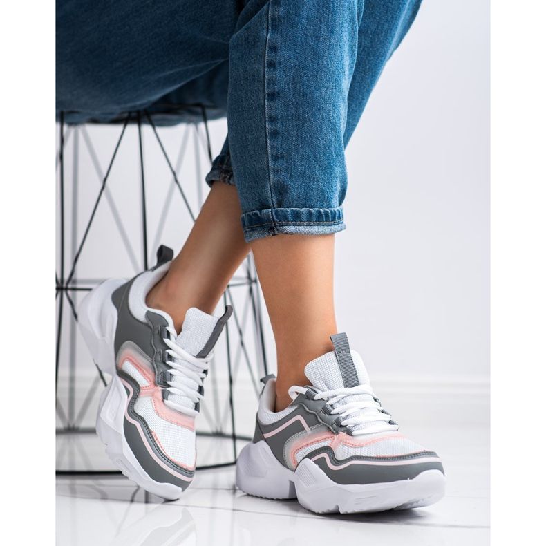 SHELOVET Lätta sportskor vit rosa grå 2