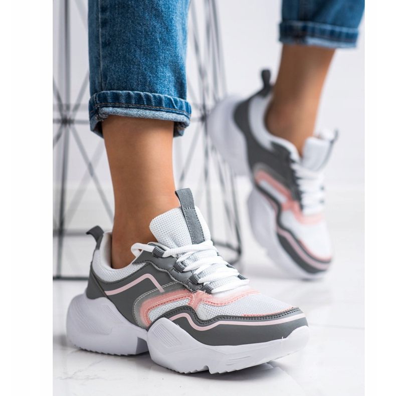 SHELOVET Lätta sportskor vit rosa grå 1