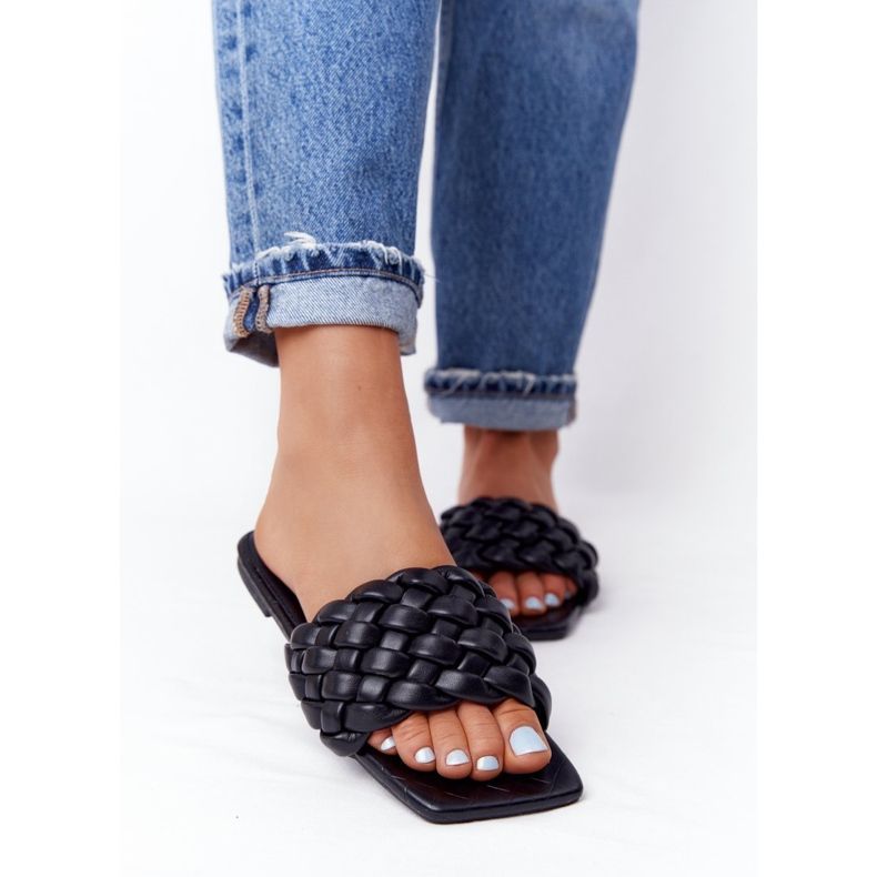 PS1 Svart Cheryl flätade tofflor för kvinnor 1