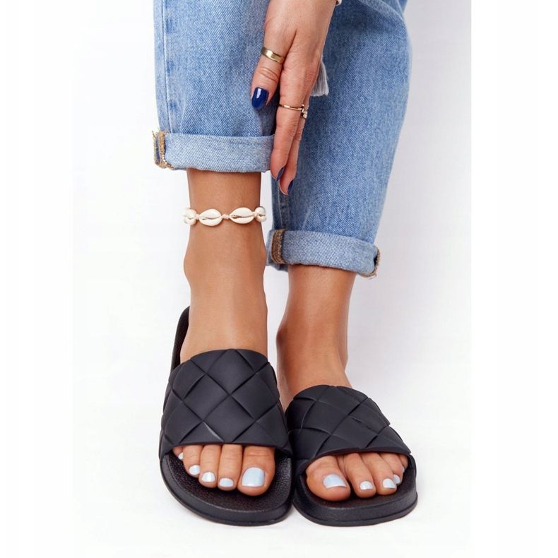 PS1 Kvinnors svarta gummi tofflor Låt oss simma 1