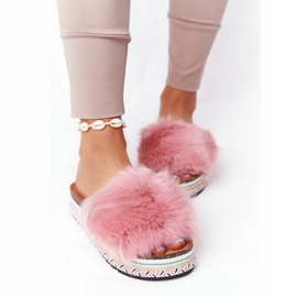 PS1 Rosa äventyrsplattform tofflor med päls mångfärgad 2