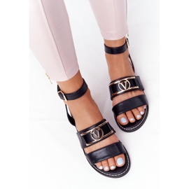 PS1 On Time Black Flat Leather Sandals svart 1