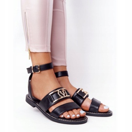 PS1 On Time Black Flat Leather Sandals svart 2