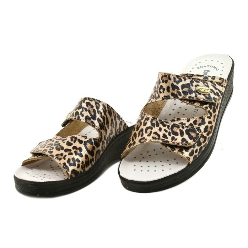 Kvinnors läderflip flops leopardtryck beige 2