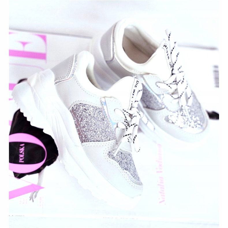 FRROCK Barnsportskor med Brocade Silver Matylda vit grå 2