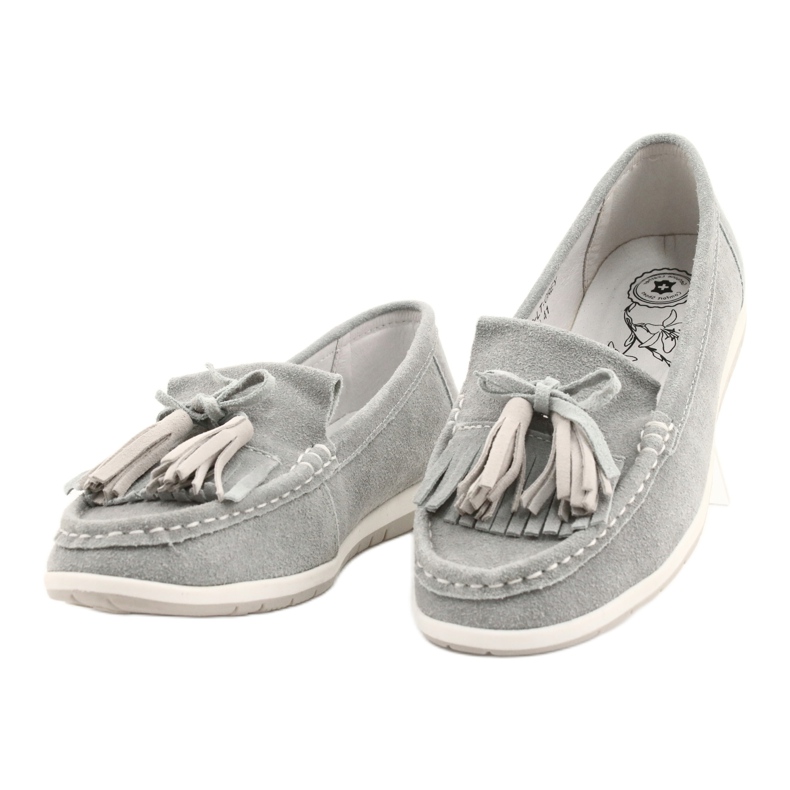 Evento Damskor, mockaskinn med fransar, grå batist 1