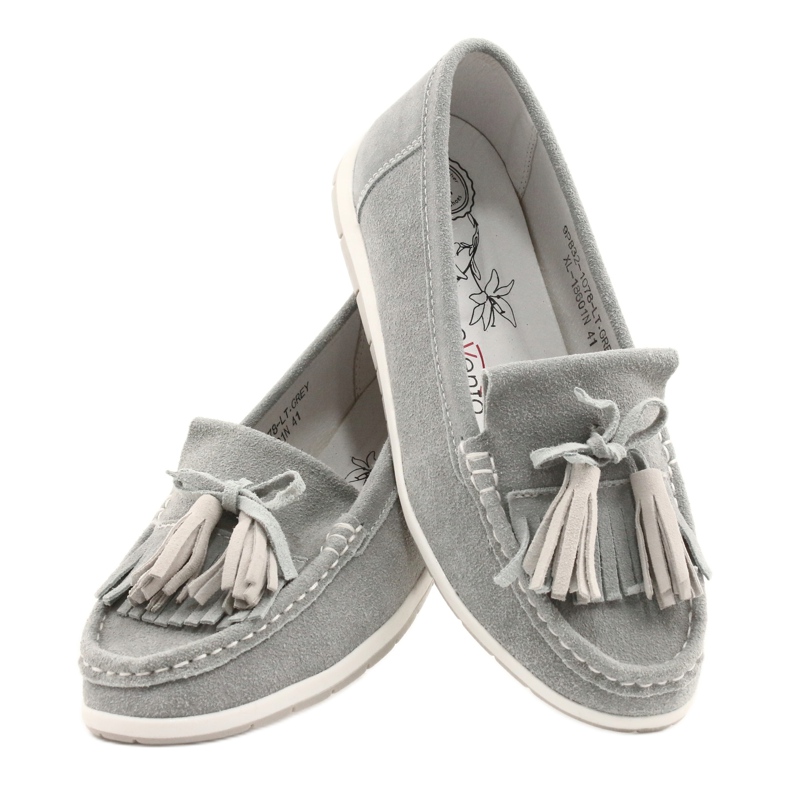 Evento Damskor, mockaskinn med fransar, grå batist 3