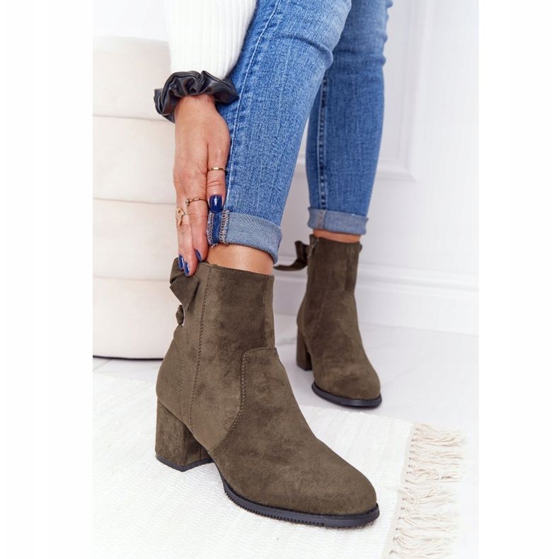 PJ1 Kvinnors gröna varma stövlar på en häl Kayla 1