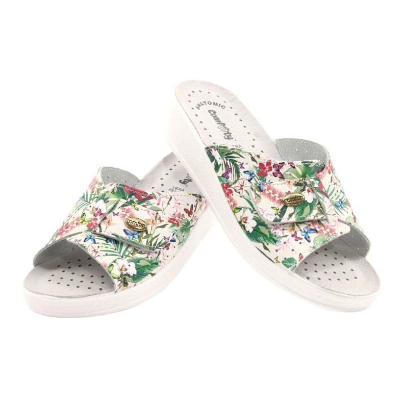 Comfooty Kvinnors läderflip -flops med blommor vit 4