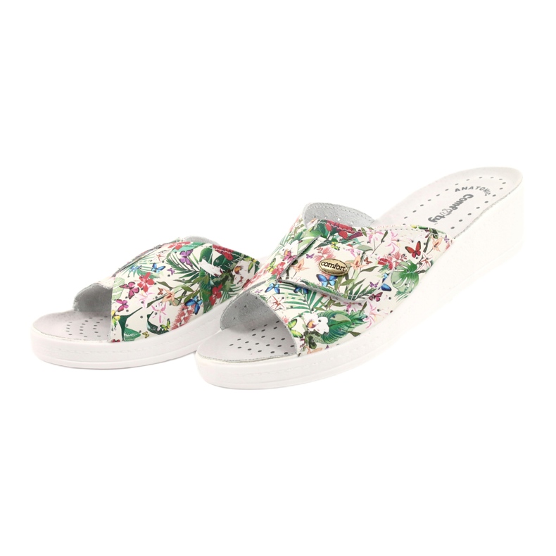 Comfooty Kvinnors läderflip -flops med blommor vit 2