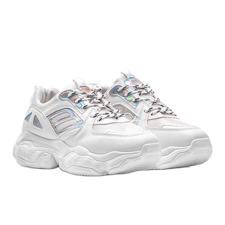 Vita och silver sneakers på en tjock Annette -sula 1