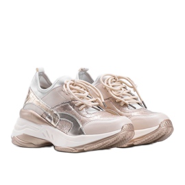 Beige och gyllene sneakers med tjock Lea -sula 1
