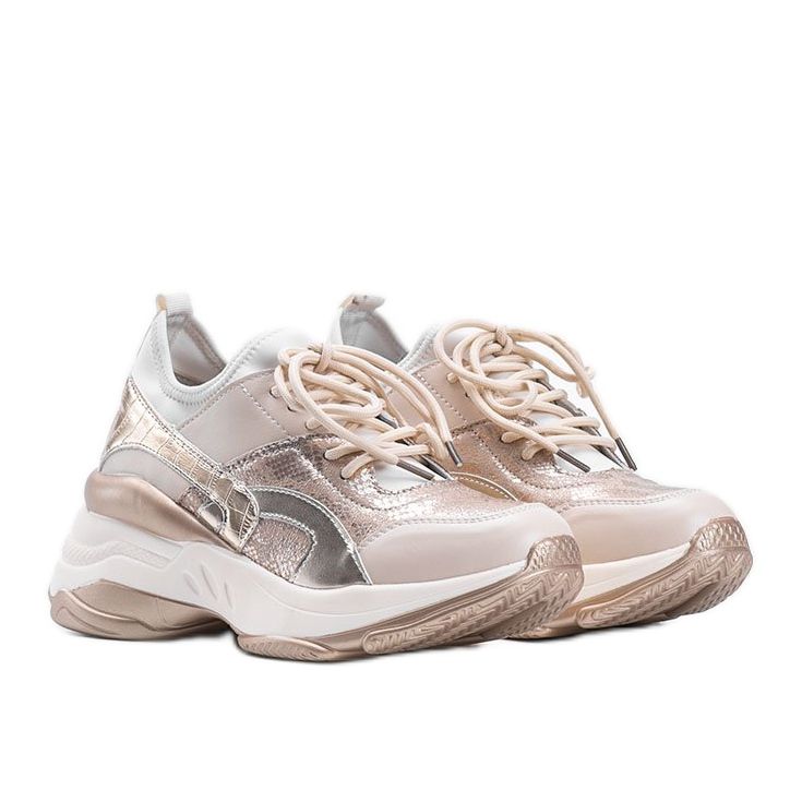 Beige och gyllene sneakers med tjock Lea -sula 1