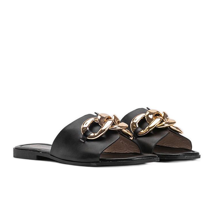 Svarta tofflor med guldkedja i guld 1