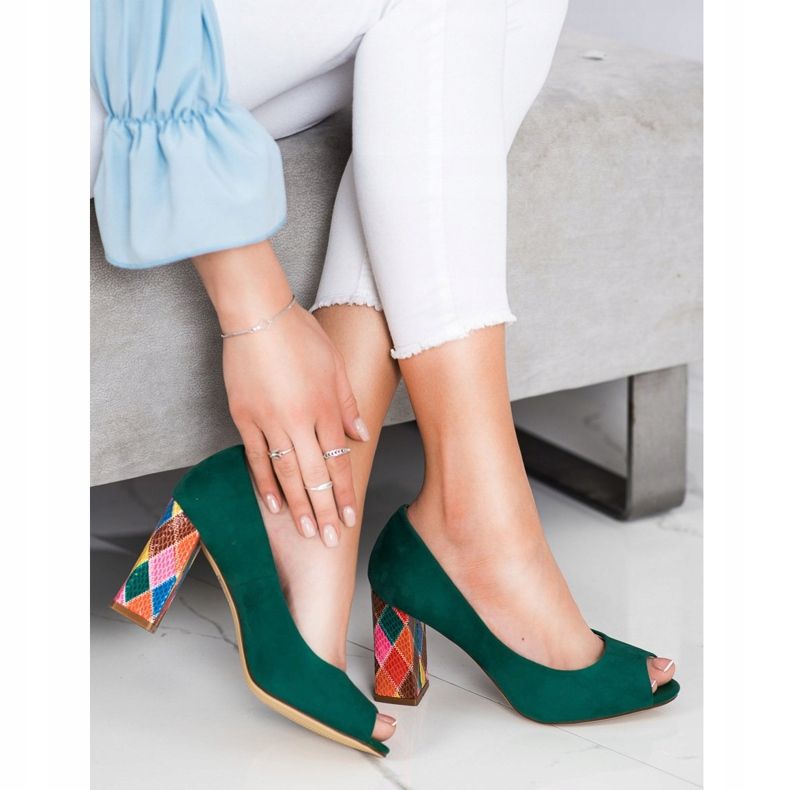 Sergio Leone Pumpar med mönstrad klack grön 1