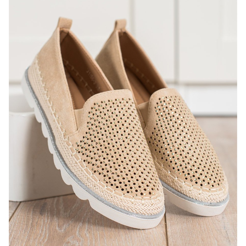 SHELOVET Openwork Slipons med kristaller beige 1