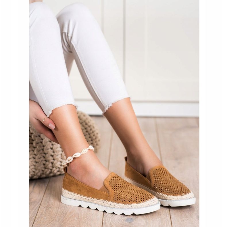 SHELOVET Openwork Slipons med kristaller brun 1