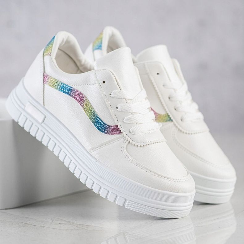 SHELOVET Vita sneakers med glitterinsats 1
