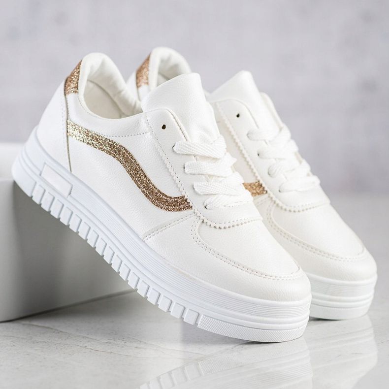 SHELOVET Vita sneakers med glitterinsats 1