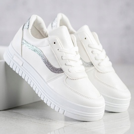 SHELOVET Vita sneakers med glitterinsats 1