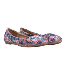 Glänsande blå ballerinor med blommor Luz 1