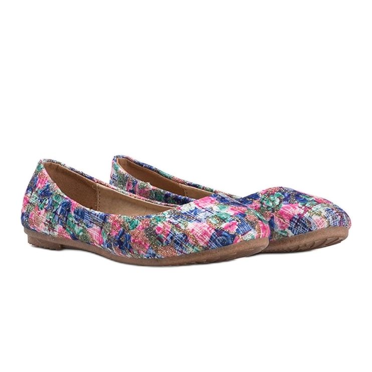 Glänsande blå ballerinor med blommor Luz 1