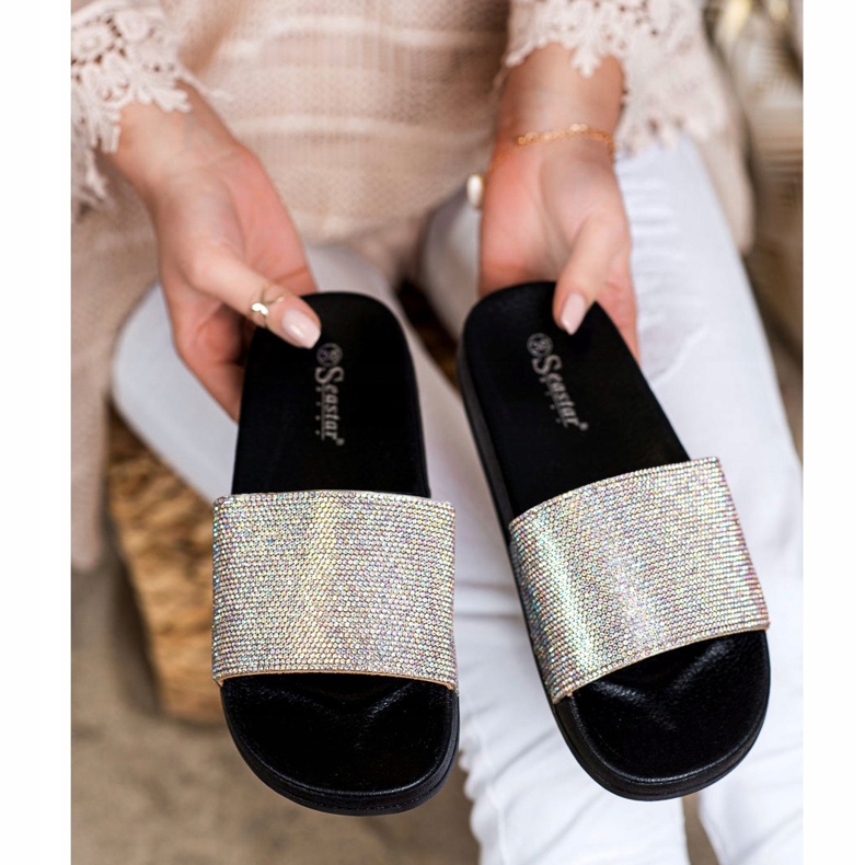 Seastar Tofflor Med Kristaller svart silver- 1