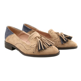 M.Daszyński Openwork mocka loafers med fransar MR2062-5 beige blå 4