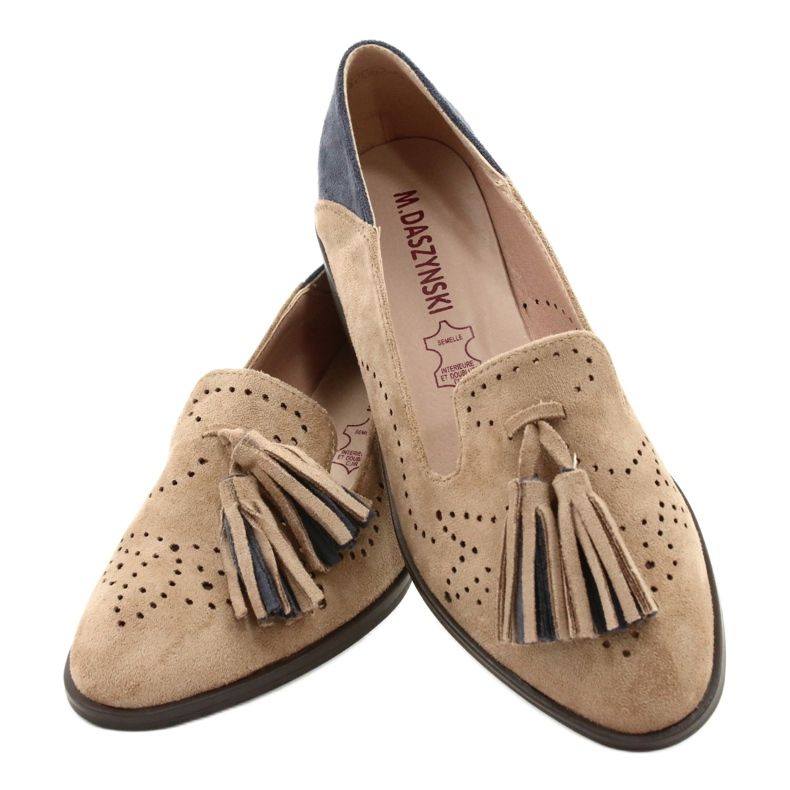 M.Daszyński Openwork mocka loafers med fransar MR2062-5 beige blå 3