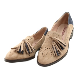 M.Daszyński Openwork mocka loafers med fransar MR2062-5 beige blå 1